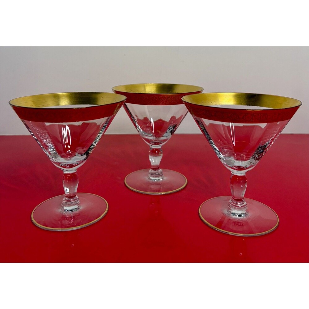 3 Tiffin Franciscan MINTON‎ Optic Glass Gold Encrusted Champagne Sherbet